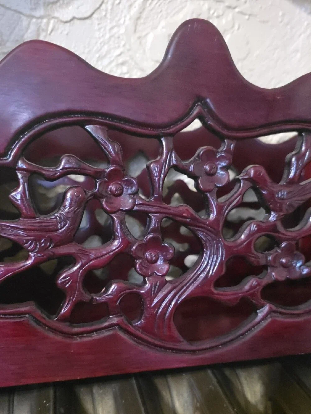 Decorative Carved Wooden Basket - Deep Cherry Red